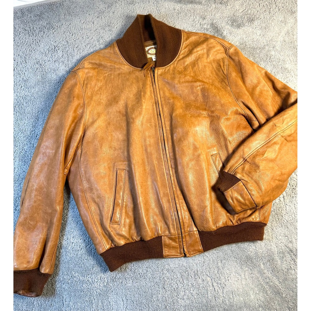 Vintage Banana Republic genuine leather canvas bomber jacket tan supple mens xl
